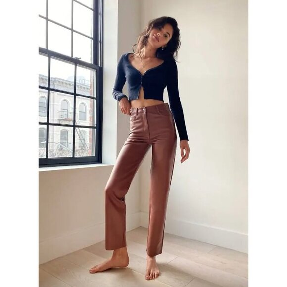 Aritzia Pants - Wilfred Aritzia Epicurean Brown Warm Tan Malina Vegan Leather Ankle Crop Pants